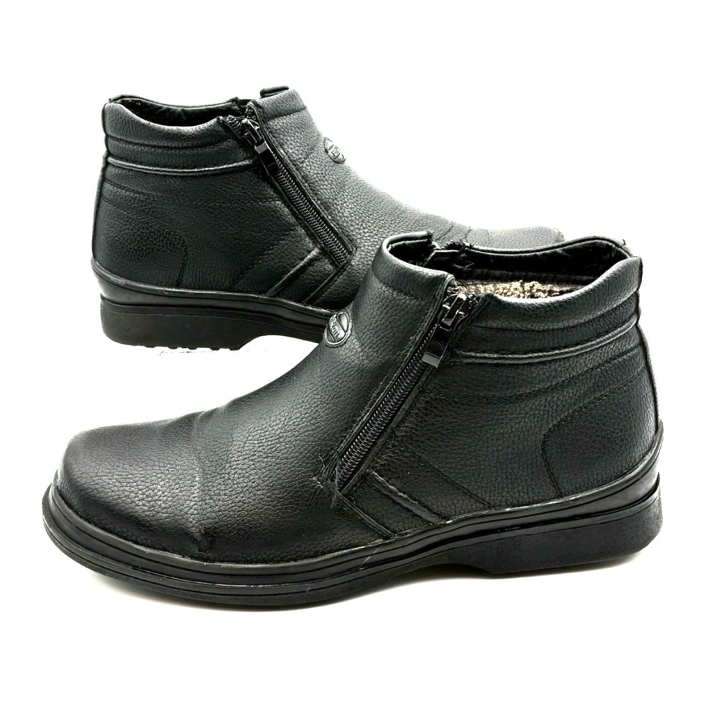 Men's Winter Leather Ankle Boots With Fur Inside, Size 8